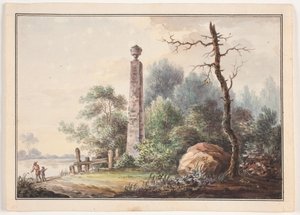 Monumento conmemorativo junto a un lago