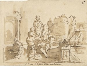 Alegoría con figuras haciendo música en un jardín de Elias van Nijmegen