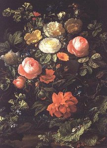 Naturaleza Muerta con Rosas, Insectos y Caracoles de Elias van den Broeck