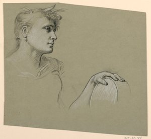 Dibujo, estudio de perfil de mujer y mano izquierda, ca. 1885 de Elihu Vedder