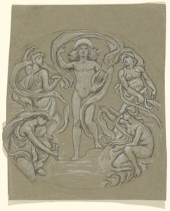 Estudio para el techo del círculo central de Huntington: Apolo y asistentes de Elihu Vedder