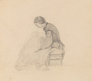 Estudio de una niña leyendo de Elihu Vedder