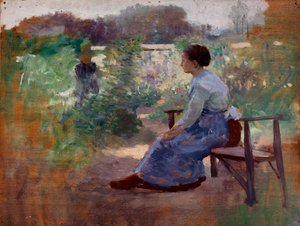 Mujer sentada en un jardín
