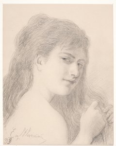 Retrato de una Mujer Trenzando su Cabello de Elisabeth Jerichau Baumann