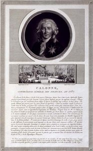 Calonne, Controlador General de Finanzas, en 1787, retrato grabado por Charles Levachez (fl.1760-1820), con una escena de la Asamblea de los Notables por Jean Duplessis-Bertaux (1747-1819), c.1803 de Elisabeth Louise (after) Vigee Lebrun
