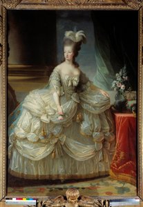 Retrato de María Antonieta, Reina de Francia (1755-1793) con traje de corte y una rosa en la mano