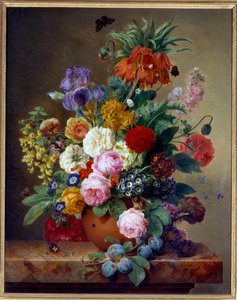 Flores sobre una mesa de mármol Pintura de Elise Bruyere (1776-1842) Siglo XIX Lyon, Museo de Bellas Artes
