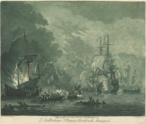 Lucha contra siete argelinos de Elisha Kirkall after Willem van de Velde the Elder