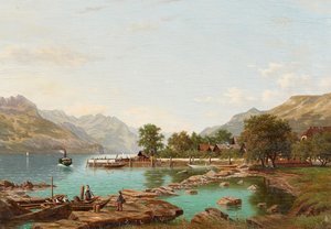 Paisaje con montañas junto al lago Mayor (óleo sobre lienzo) de Eliza Agnetus Emilius Nijhoff