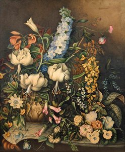 Flores en un jarrón sobre una mesa con tapa de mármol de Eliza F. Daniel