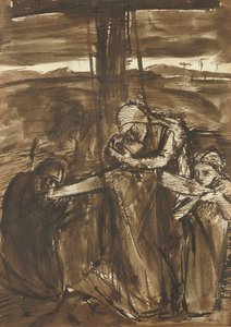El Descendimiento de la Cruz, c.1834-62 (pluma, tinta negra y aguada marrón sobre papel) de Elizabeth Eleanor (1834 62) Siddal