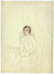 Estudio para retrato de niño con libro de Elizabeth Murray