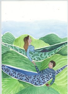 Hanging Out, 2018 (acuarela y collage) de Elizabeth Rider