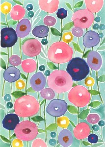 Amapolas en flor sobre fondo aqua, 2018 (acuarela)