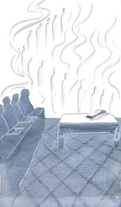 Los ángeles repetían los humildes cantos de los frailes, su adoración entrelazada en alegría y brillantes estandartes, 2000 de Elizabeth Wang
