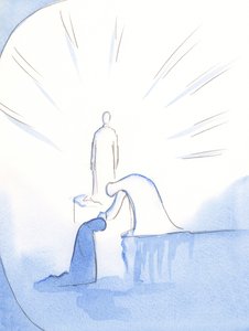 Como si se inclinara desde un pedestal, Nuestra Señora extendió la mano y acarició mi cabeza. Ella se deleita en aquellos que hablan de ella con alegría a otros, 2002 de Elizabeth Wang