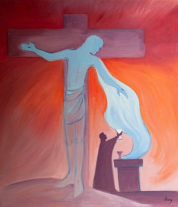 En la Misa, Cristo da su Sagrado Cuerpo y Sangre como nuestro alimento y bebida espiritual de Elizabeth Wang