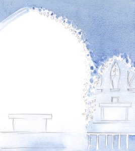 Antes de que comenzara la Santa Misa, vi la iglesia decorada invisiblemente con guirnaldas para la fiesta de nuestra Bendita Señora., 2001 de Elizabeth Wang