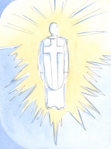 Cristo - casi insoportablemente deslumbrante, regio y poderoso - ahora reina en el cielo, verdadero hombre y verdadero Dios, nuestro Sumo Sacerdote de Elizabeth Wang