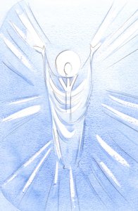 Cristo, Resucitado y Glorioso, está Realmente Presente en el Santísimo Sacramento. Vestido como sacerdote, ora al Padre en nuestro nombre de Elizabeth Wang