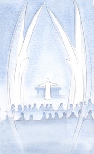 Cristo nuestro Señor Resucitado estaba Presente en nosotros, en Su gloria y poder, custodiado por Sus Santos Ángeles, 2000 de Elizabeth Wang