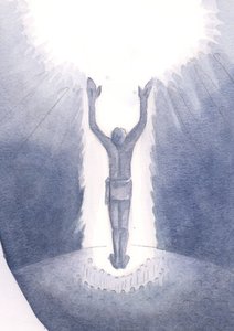 Cristo está entre nosotros en la Misa y ora por los pecadores ofreciendo Su Sacrificio de una vez por todas, 2000 de Elizabeth Wang