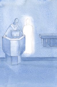 Cristo estaba al lado del sacerdote que nos leía el Santo Evangelio, que era la propia palabra de Cristo. de Elizabeth Wang