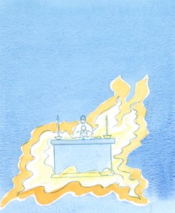Las llamas brotan del frente del altar