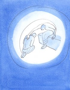 Dios el Padre, consciente del costo horrífico de la Encarnación, se extiende, a través de Su Espíritu Santo, hacia Su Hijo Amado, quien asiente voluntariamente a venir a la tierra para nuestra salvación de Elizabeth Wang