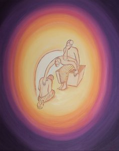 Dios el Padre, consciente del costo horrífico de la Encarnación, se extiende, a través de Su Espíritu Santo, a Su Hijo Amado, quien asiente voluntariamente a venir a la tierra para nuestra salvación