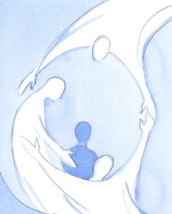 En el abrazo de Cristo, el alma se vuelve hacia el Padre arriba, unida en el amor del Espíritu, y bienvenida. de Elizabeth Wang