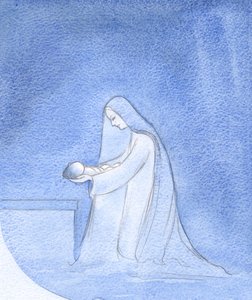Qué simple fue para María, arrodillada, colocar a su bebé para dormir, sin preocuparse por su propio papel privilegiado. de Elizabeth Wang