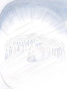 Vi a los santos empujándose, como si fuera, por el privilegio de ayudarnos, con la Virgen María en su centro, 2000 de Elizabeth Wang
