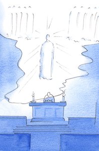 Era como si el suelo del cielo mismo se extendiera sobre el altar, de modo que Cristo estaba presente tanto en el cielo como en el altar. de Elizabeth Wang