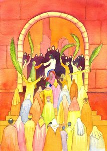 Jesús entra en Jerusalén en procesión (Domingo de Ramos), 2001 de Elizabeth Wang