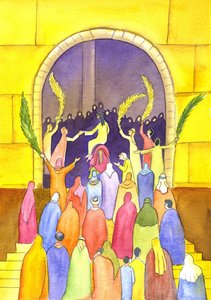 Jesús entra en Jerusalén en procesión (Domingo de Ramos), 2001 de Elizabeth Wang