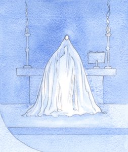 Jesús es Dios-con-nosotros, en la consagración, velando su gloria, pero toda la gloria oculta de nosotros aquí es ofrecida al Padre. de Elizabeth Wang