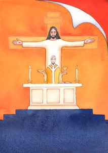 Jesús está presente con nosotros en la Misa, orando al Padre en nuestro nombre, pidiendo ayuda en nuestras necesidades y por la salvación eterna. Podemos unir todas nuestras oraciones con su gran oración sacrificial de Elizabeth Wang