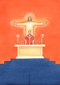 Jesús está presente con nosotros en la Misa, orando al Padre en nuestro nombre, pidiendo ayuda en nuestras necesidades y por la salvación eterna. Podemos unir todas nuestras oraciones con su gran oración sacrificial de Elizabeth Wang