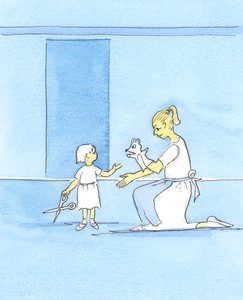Así como una madre distrae a un niño con algo 