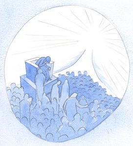 Muchas personas viajan juntas hacia el Cielo. Cada Madre terrenal o espiritual puede llevar almas heridas al lugar de renacimiento y reconciliación, 2001 de Elizabeth Wang