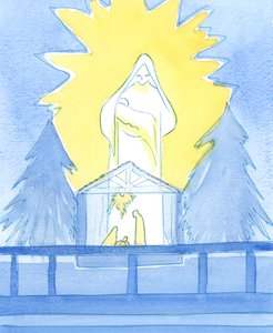 Nuestra Señora Bendita se encontraba en la Capilla de la Virgen, en gloria, mostrando cómo comparte nuestra alegría en la fiesta del Nacimiento de su hijo, Nuestro Señor