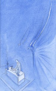 Detrás del altar hay dos ángeles santos: altos, impresionantes, hermosos como una figura a la luz del fuego, con oro brillante en la cabeza y las alas de Elizabeth Wang