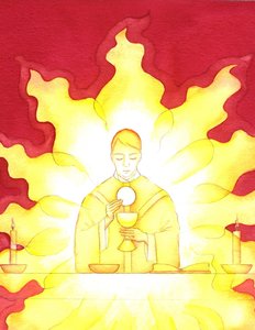 La Presencia de Jesús en la Eucaristía es como un fuego ardiente de gloria
