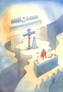 A través de la Eucaristía, que fue instituida en la Última Cena, el Sacrificio del Calvario se re-presenta en cada generación.