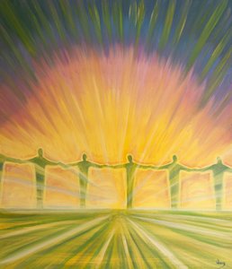 Solo tenemos que estar aquí en la Misa, pedir, recibir y aceptar todas las bendiciones que Cristo ofrece - unidos con Él, 2000 de Elizabeth Wang