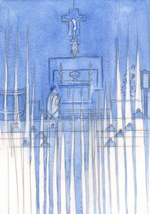 Cuando las personas fieles rezan el Santo Rosario, los Santos Ángeles los rodean y vigilan, en reverente silencio. de Elizabeth Wang