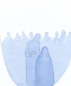 Cuando el niño Jesús fue encontrado en el Templo, se inclinó hacia adelante, explicando en silencio a su Santa Madre (con infinita bondad) que su obra ya había comenzado. de Elizabeth Wang