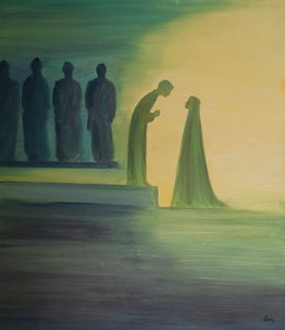 Cuando el niño Jesús fue encontrado en el Templo, se inclinó hacia adelante, explicando en silencio a su Santa Madre (con infinita bondad) que su obra ya había comenzado. de Elizabeth Wang