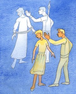 Quien maldice, golpea, abandona o "destruye" a su cónyuge está maldiciendo a Cristo en su Pasión, 2003 (acuarela sobre papel) de Elizabeth Wang